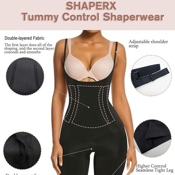 SHAPERX Women Shapewear Tummy Control Open Bust Body Shaper Sz: XL Beige - Picture 3 of 10